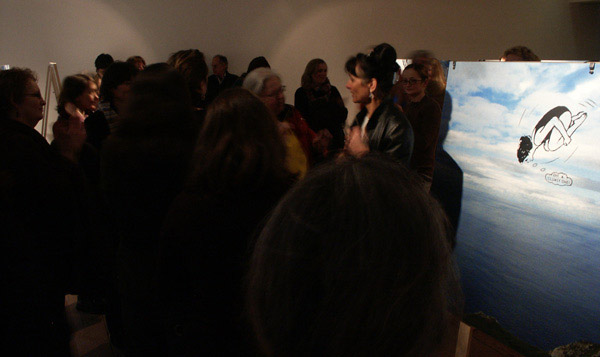 Frances Hegarty, with visitors to her solo retrospective, 2004
