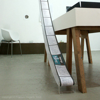 Frances Hegarty 'Conveyor Notebook' small installation 2003